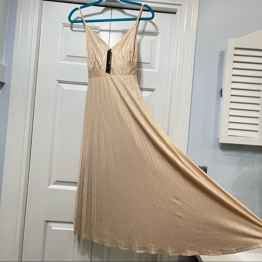 sold-Kenedik Dress Womens Large Gold Pleated Formal Cocktail A Line - Picture 2 of 13